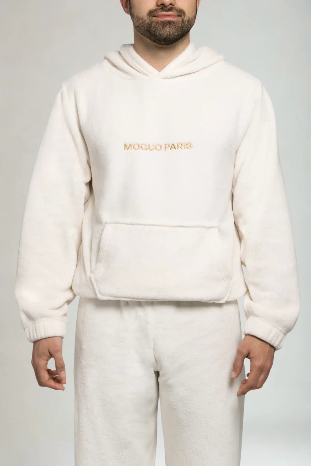 Détail de la texture ultra douce du sweat Moguo Paris en Coraline.